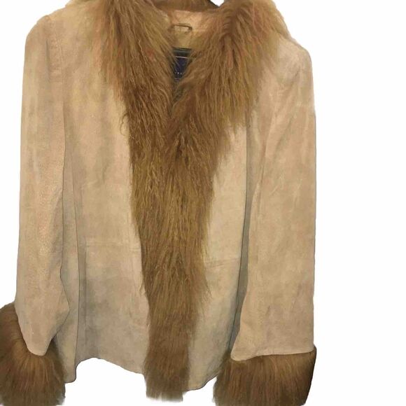 Venezia 70s Penny Lane Coat 18-20 Fur Trim Tan Mid - Picture 8 of 12